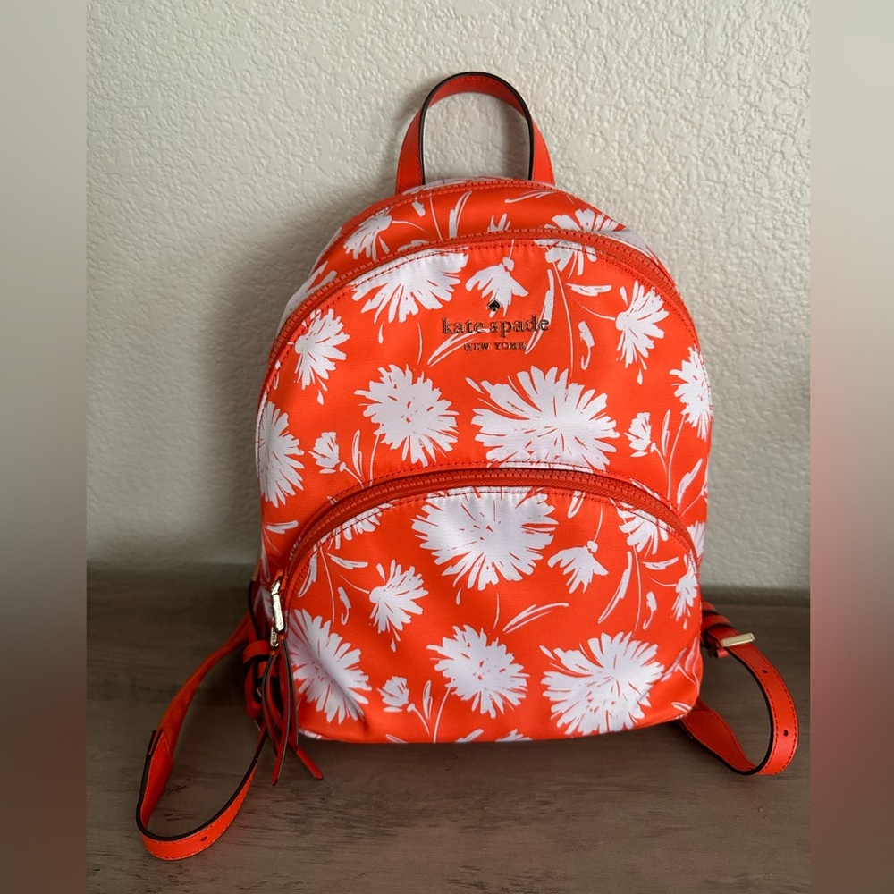 KATE ♠️ SPADE ORANGE & WHITE TROPICAL BEACH BACKPACK 🎒 PURSE NWOT FLOWERS